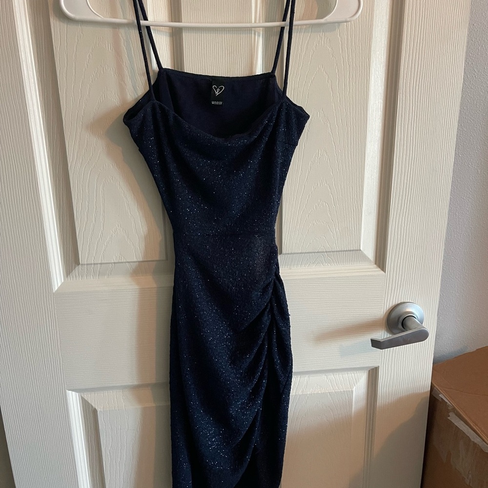 Windsor Midnight Blue Glitter Midi Dress